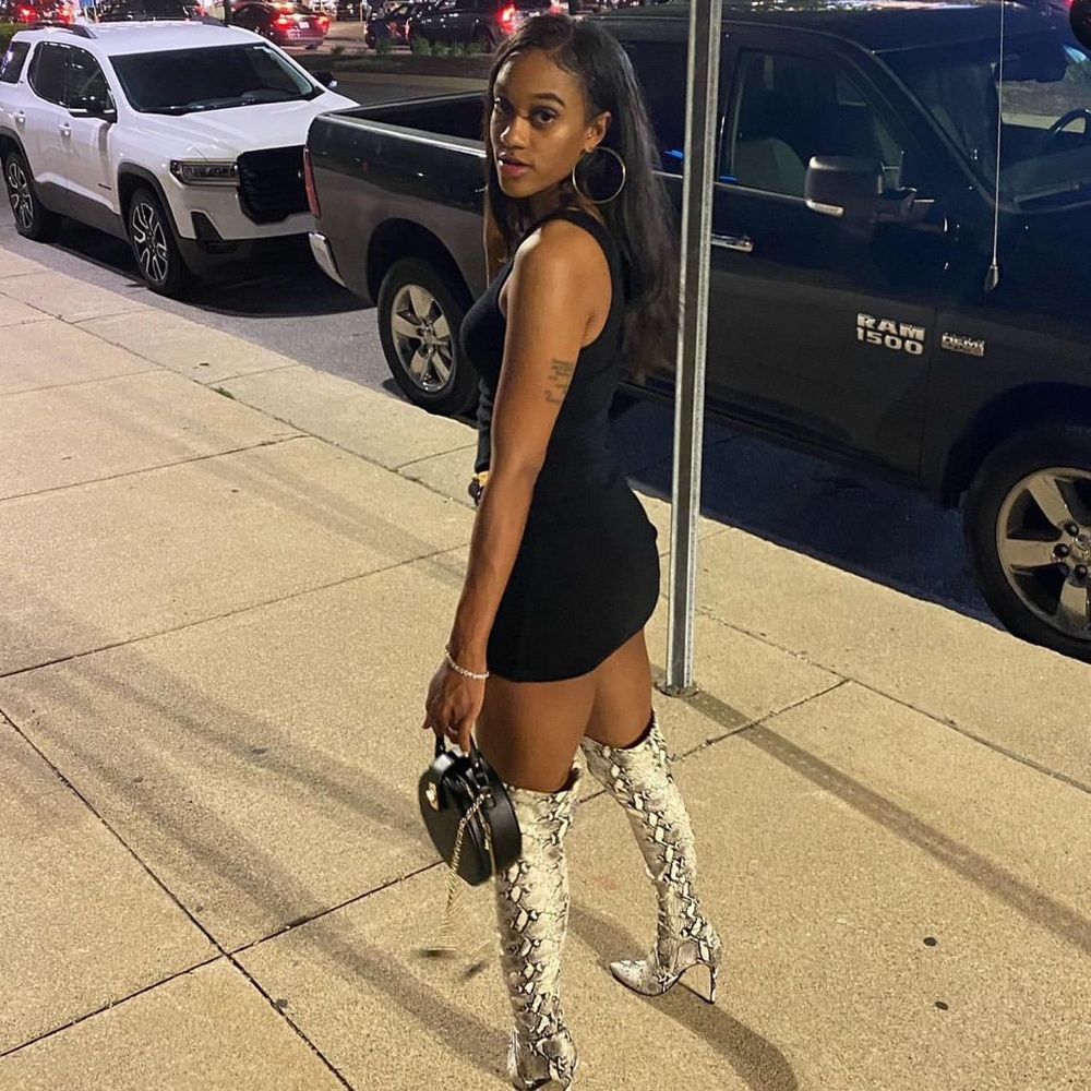 Steve Madden thigh high snake skin boots